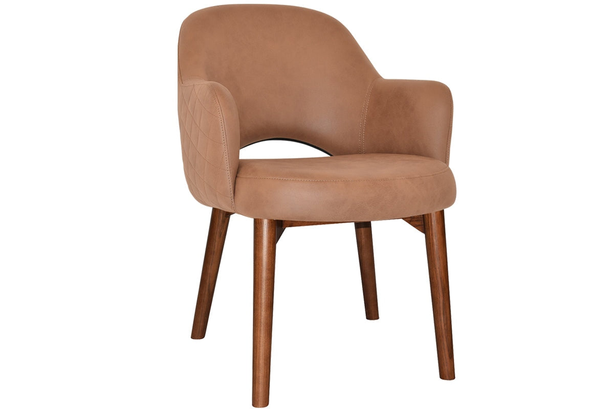 EZ Hospitality Cairo Indoor Armchair Timber Base - Light Walnut 4 Leg-pelle benito tan  