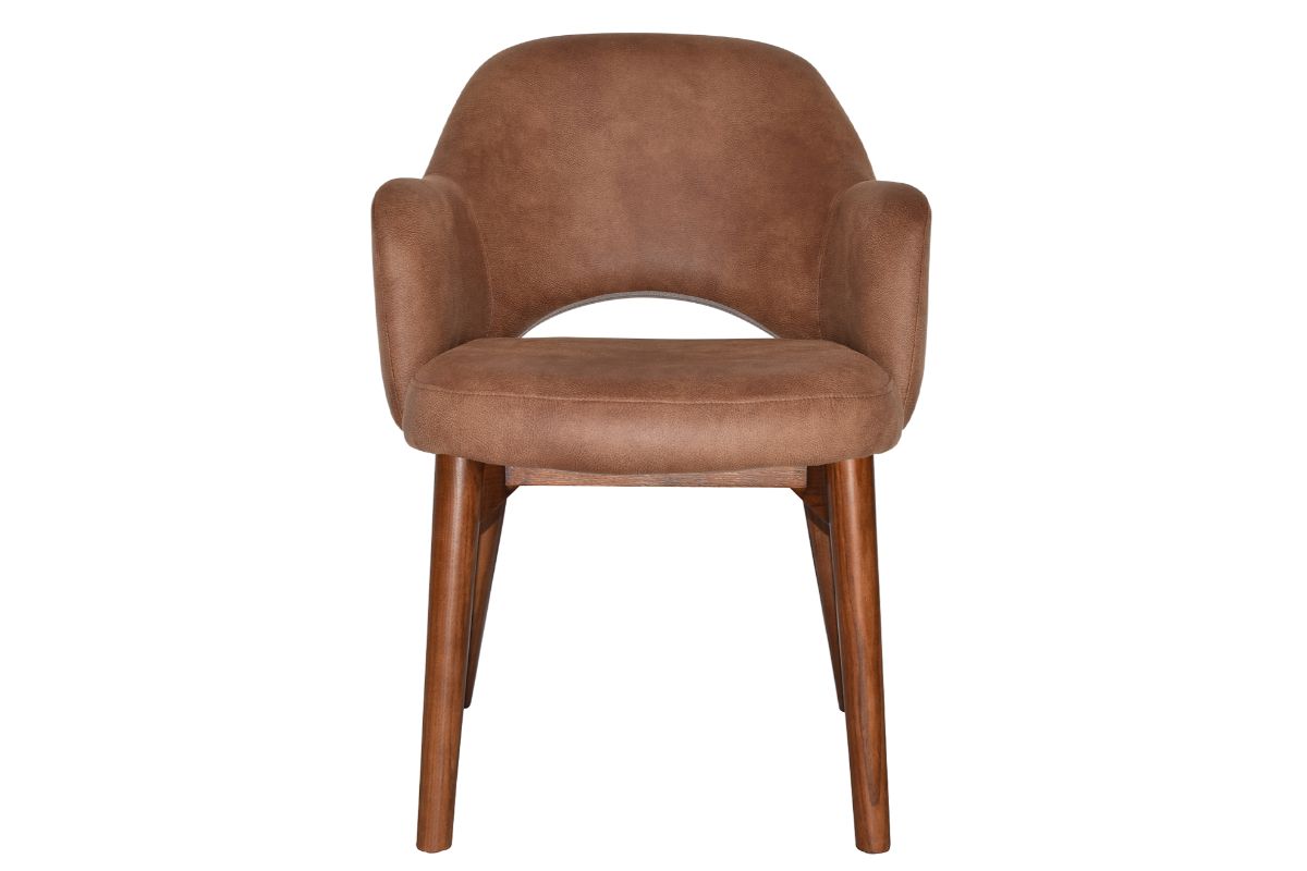 EZ Hospitality Cairo Indoor Armchair Timber Base - Light Walnut 4 Leg-pelle benito tan  