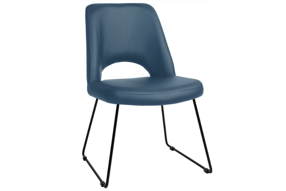 EZ Hospitality Cairo Indoor Armless Chair Metal Base - Black Sled-vinyl blue  