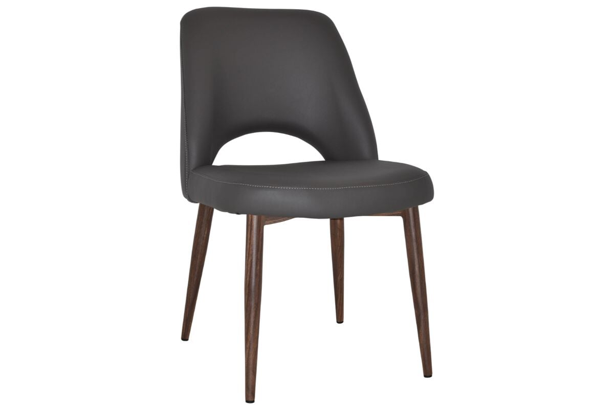 EZ Hospitality Cairo Indoor Armless Chair Metal Base - Light Walnut 4 Leg EZ Hospitality vinyl charcoal 