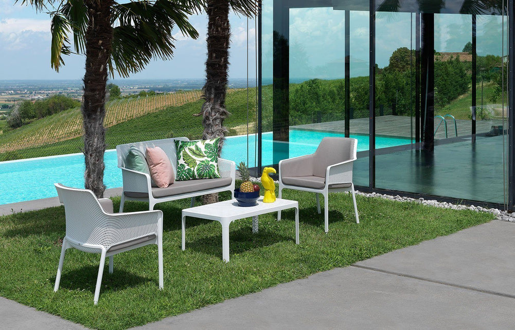 EZ Hospitality Net Outdoor Lounge Chair - Bench with Light Grey Pad-white  