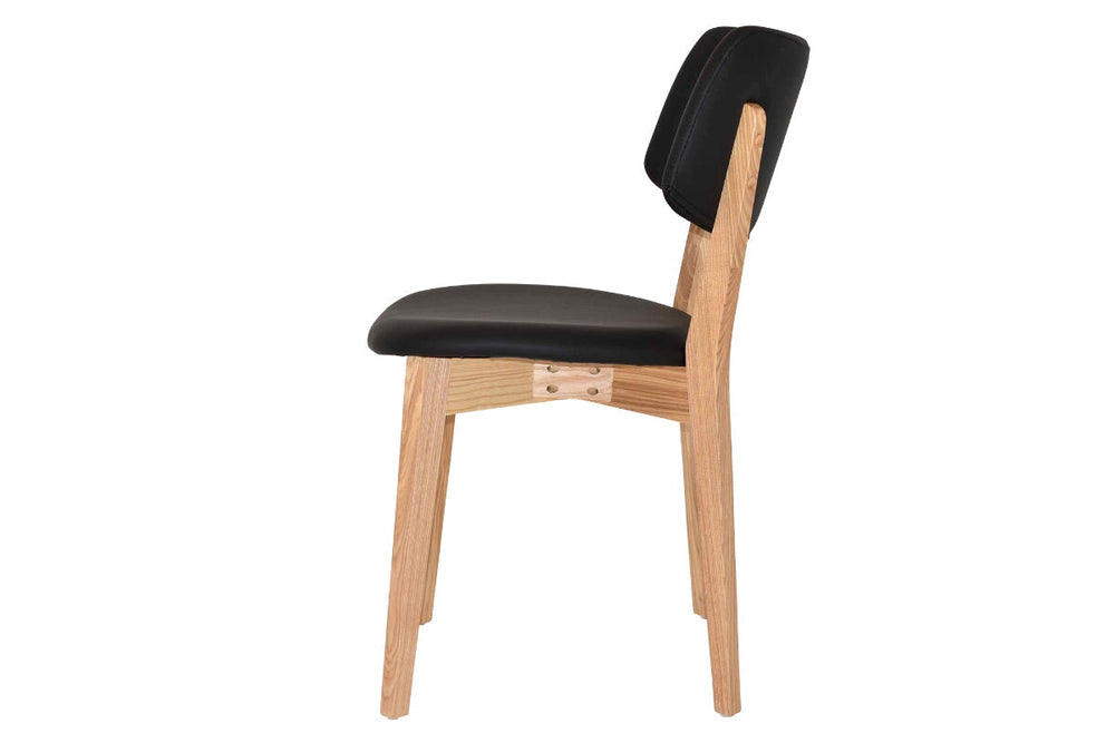 EZ Hospitality Phoenix Commercial Quality Timber Chair - Black Vinyl Seat and Back-natural  
