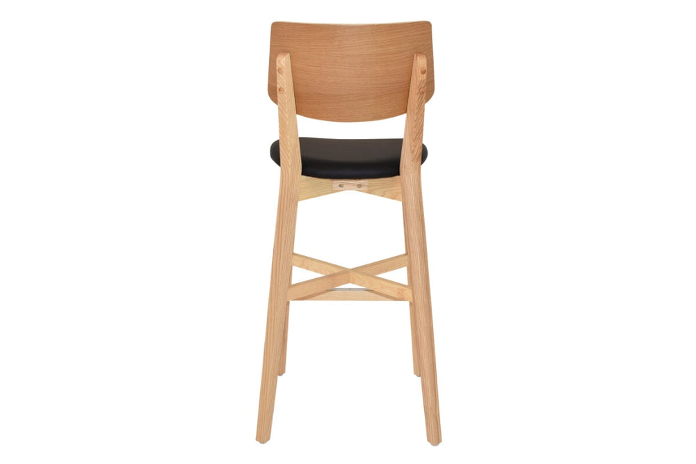 EZ Hospitality Phoenix Timber Stool with Black Vinyl Seat - 760mm Seat Height-natural  