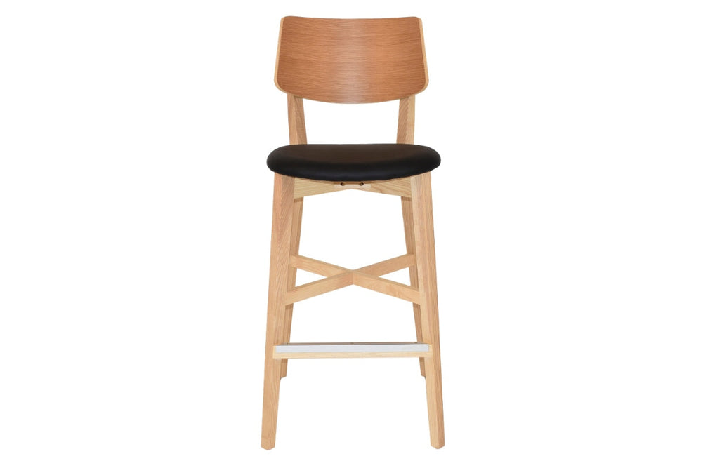 EZ Hospitality Phoenix Timber Stool with Black Vinyl Seat - 760mm Seat Height-natural  