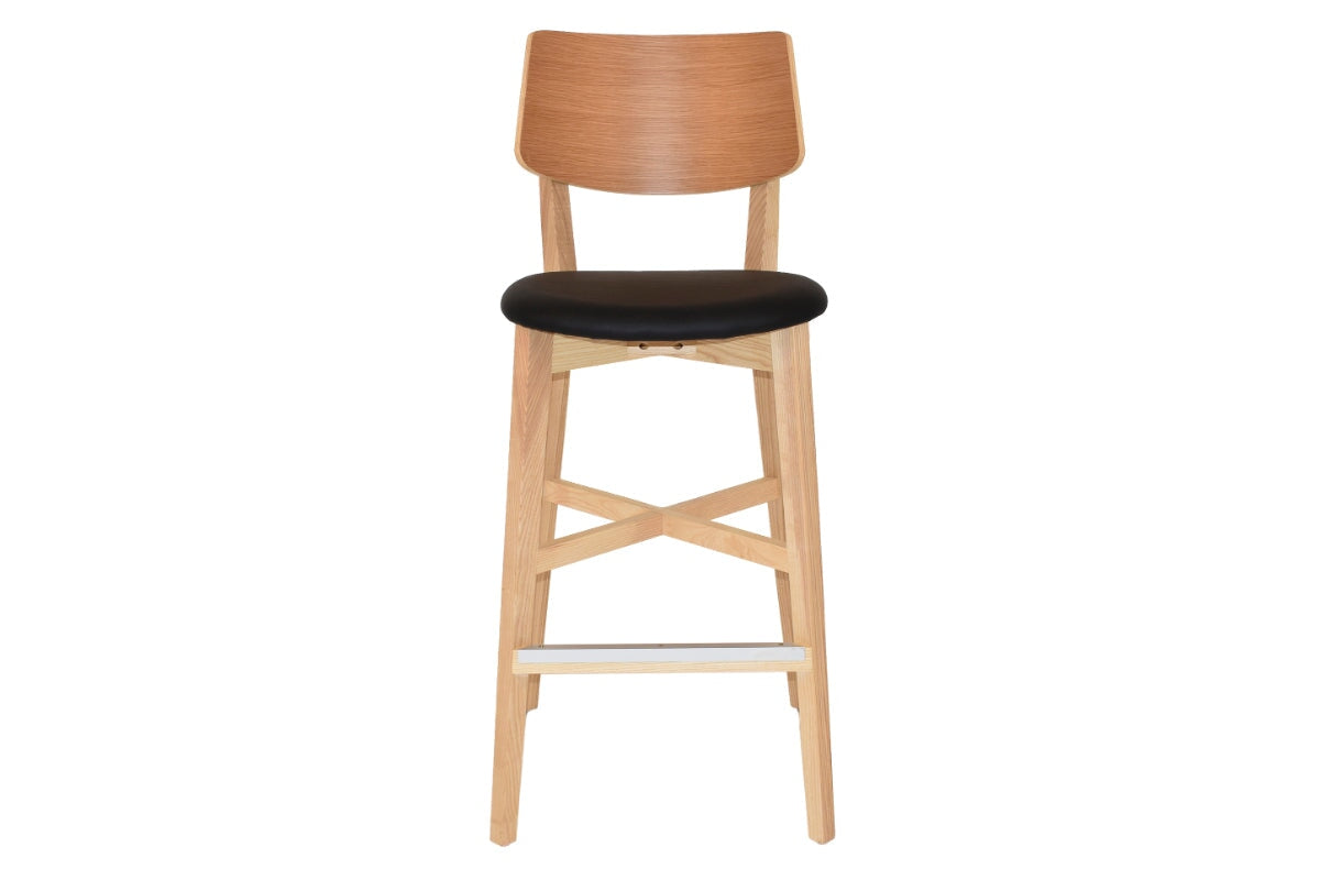 EZ Hospitality Phoenix Timber Stool with Black Vinyl Seat - 760mm Seat ...