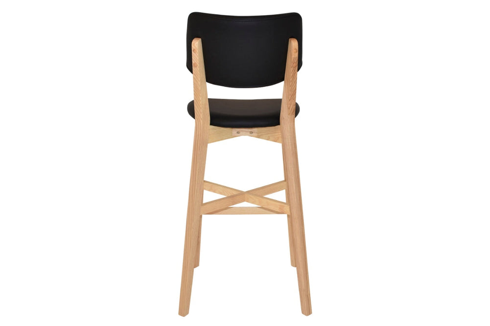EZ Hospitality Phoenix Timber Stool with Black Vinyl Seat and Back - 760mm Seat Height-natural  