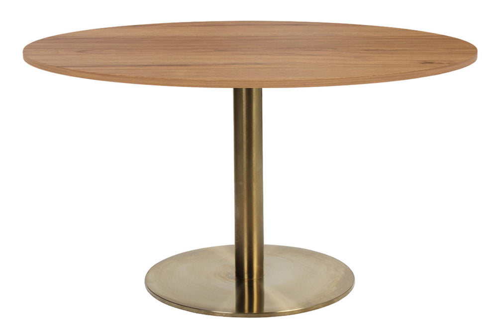 EZ Hospitality Rome Base Round Cafe Table [1000 mm]-brass frame salvage oak 
