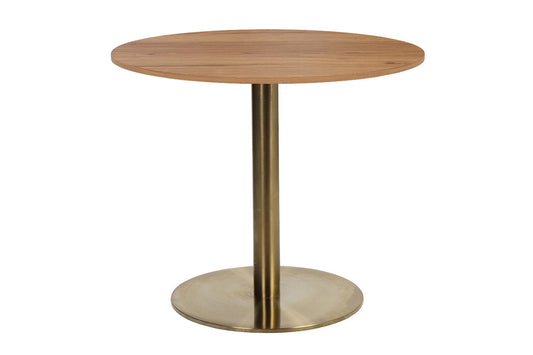 EZ Hospitality Rome Base Round Meeting Table [600 mm] EZ Hospitality brass frame salvage oak 