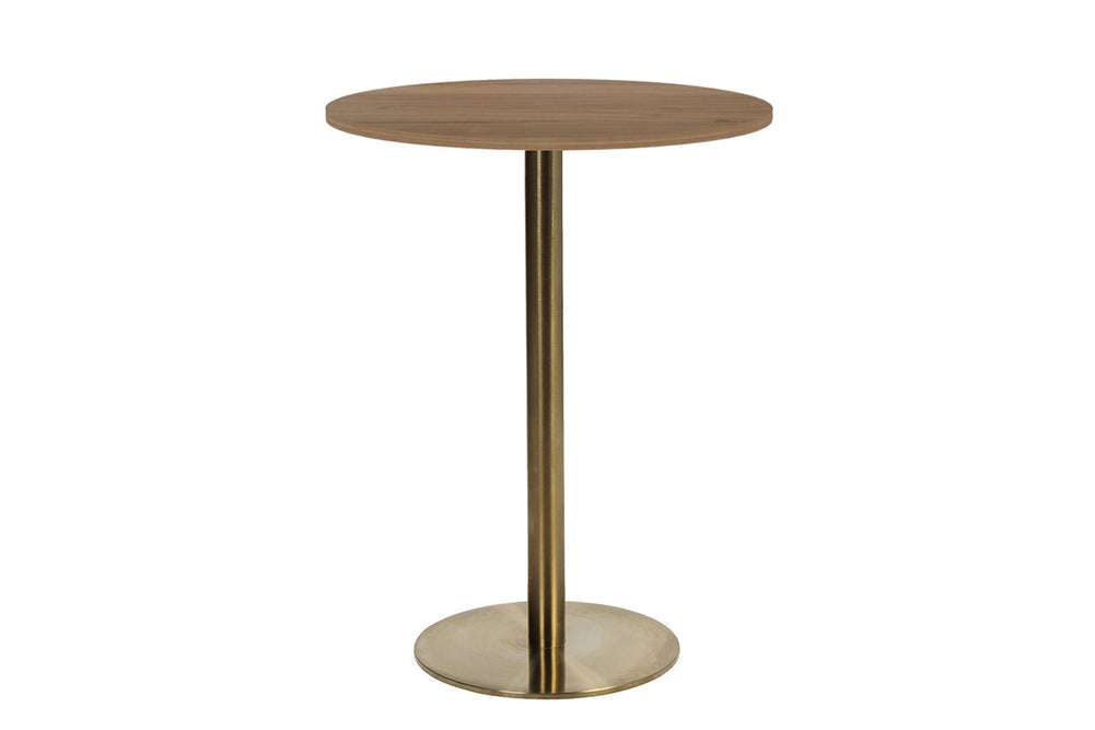 EZ Hospitality Rome Tall Round Bar Counter Table [600 mm]-brass frame salvage oak 