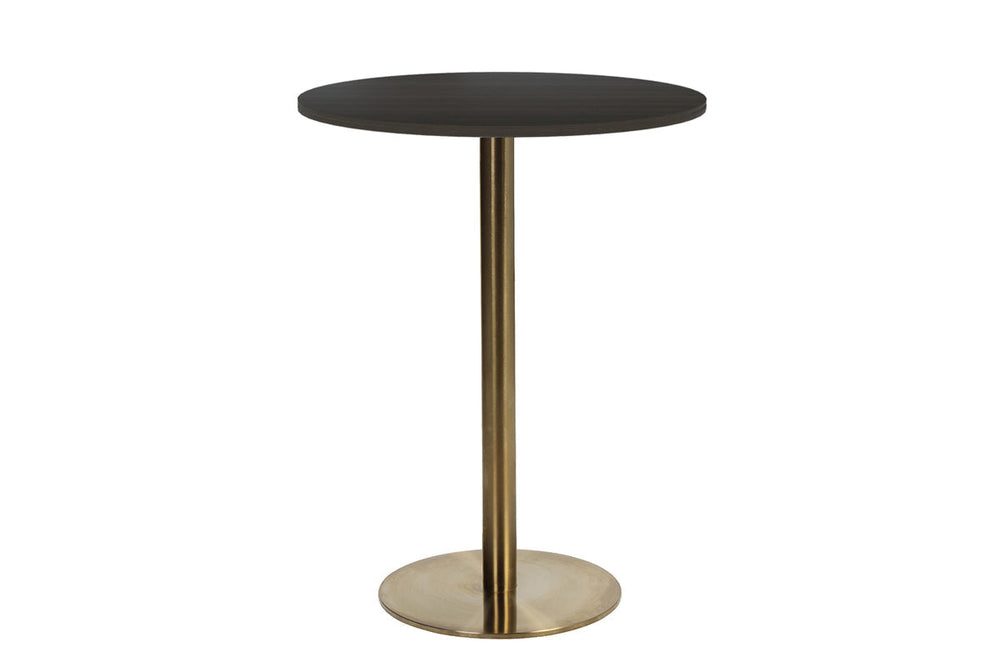 EZ Hospitality Rome Tall Round Bar Counter Table [600 mm]-brass frame dark oak 