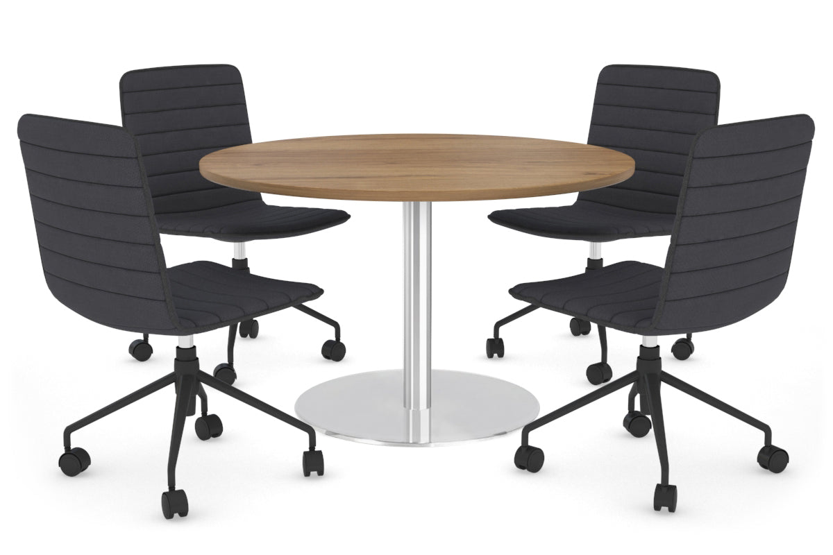 EZ Hospitality Sapphire L Round 1200mm Conference Table - Disc Base [1200 mm] EZ Hospitality 720mm stainless steel base salvage oak 