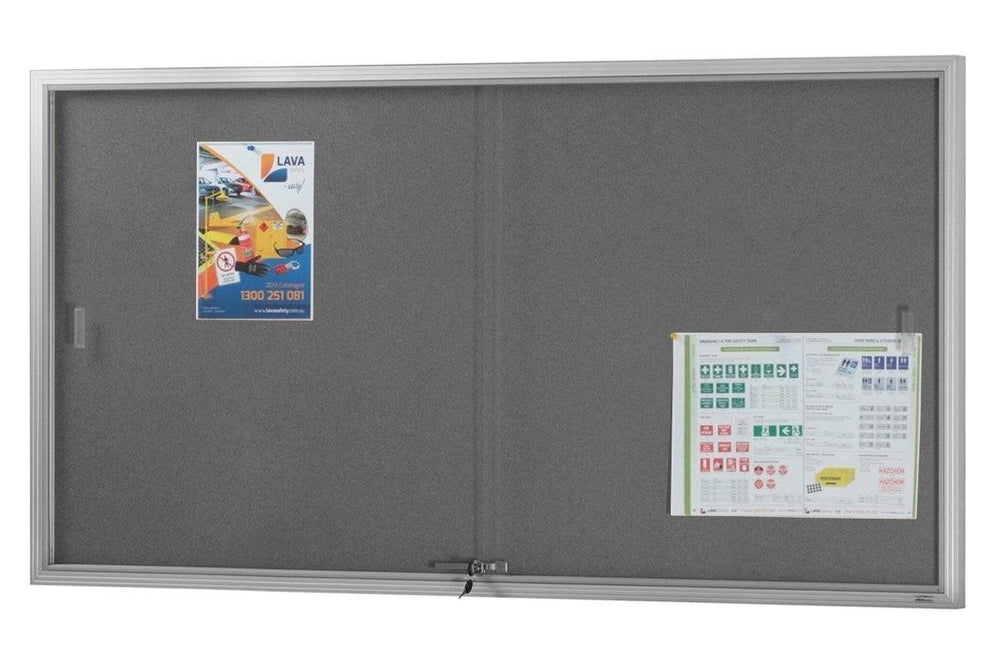 Felt Notice Board Sliding Glass Door Silver Frame-1525 x 915  