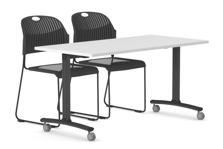Fixed Top Mobile Meeting Room Table with Wheels Legs Domino [1200L x 700W] Jasonl black leg white 