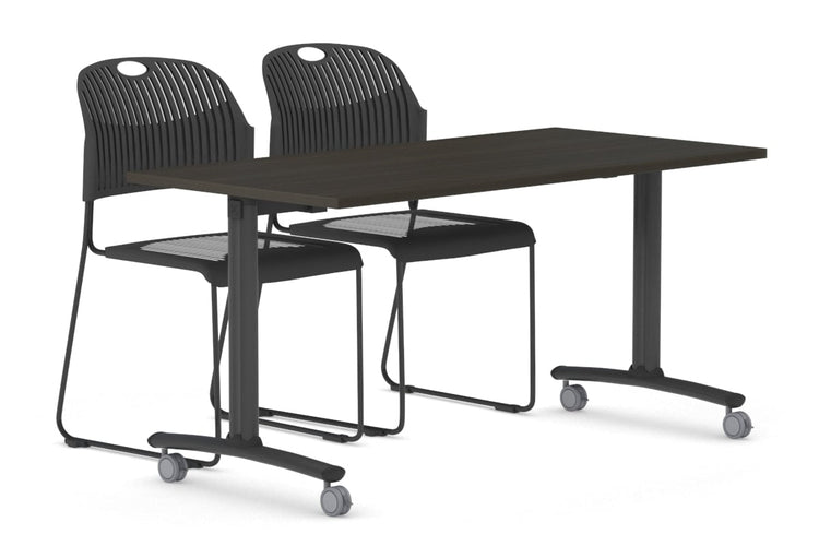 Fixed Top Mobile Meeting Room Table with Wheels Legs Domino [1200L x 700W] Jasonl black leg dark oak 
