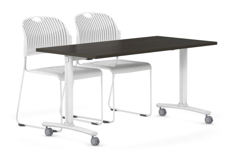 Fixed Top Mobile Meeting Room Table with Wheels Legs Domino [1200L x 800W] Jasonl white leg dark oak 