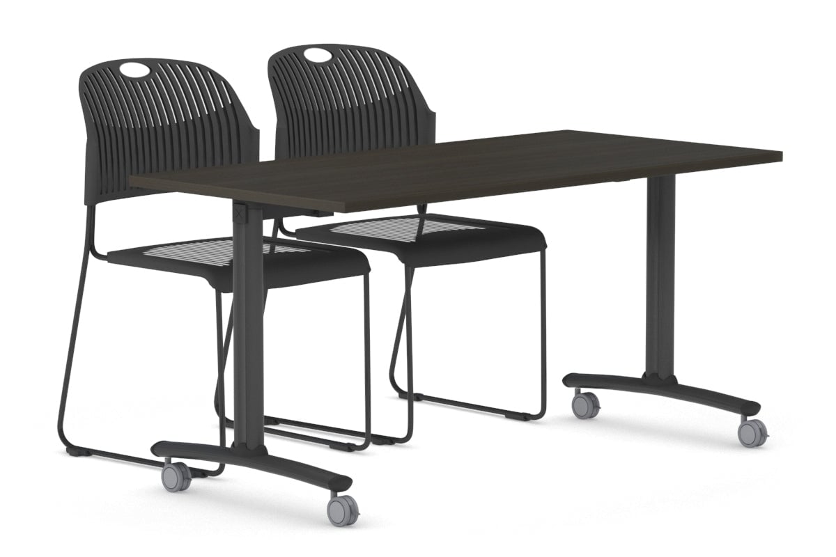 Fixed Top Mobile Meeting Room Table with Wheels Legs Domino [1400L x 700W] Jasonl black leg dark oak 