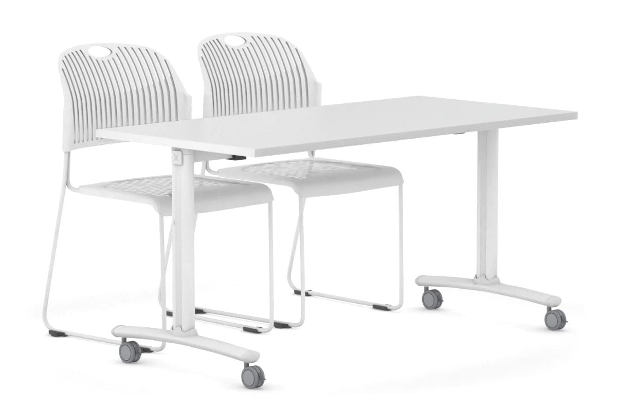 Fixed Top Mobile Meeting Room Table Wheels Domino black leg,white