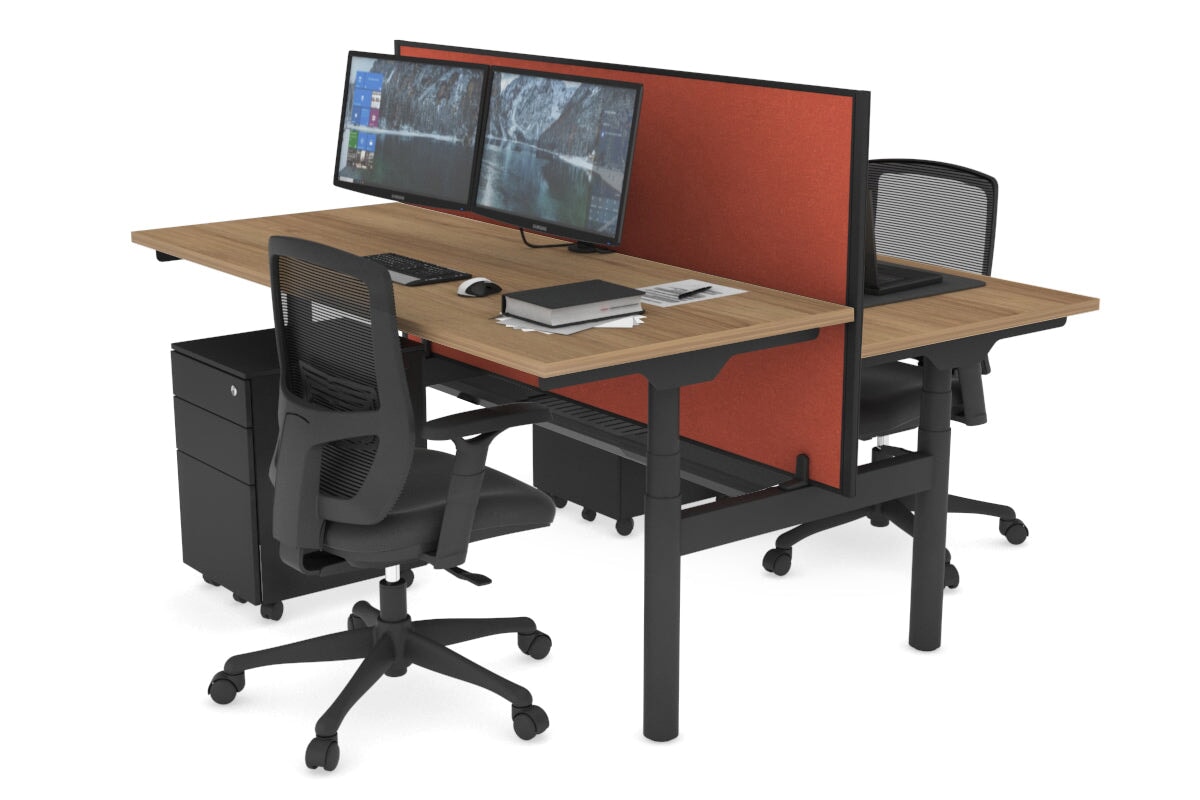 Flexi Premium Height Adjustable 2 Person H-Bench Workstation - Black Frame [1200L x 700W] Jasonl salvage oak orange squash (820H x 1200W) black cable tray