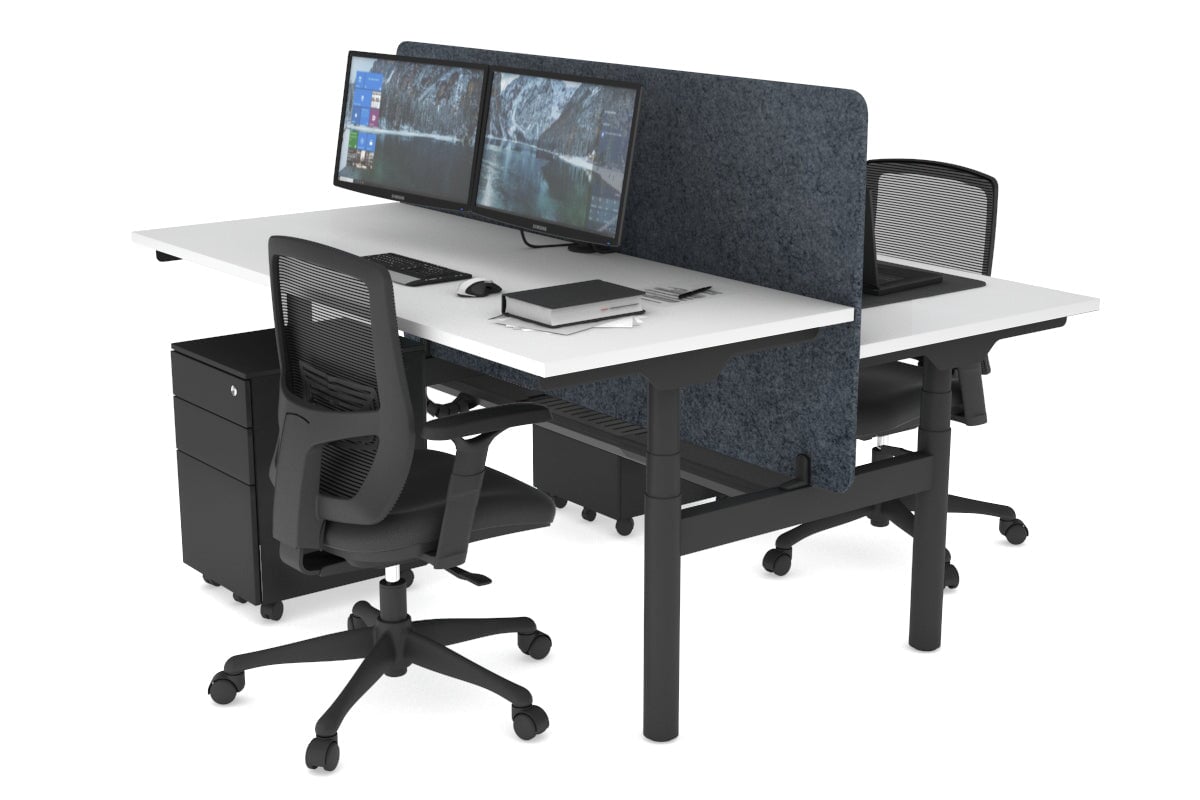 Flexi Premium Height Adjustable 2 Person H-Bench Workstation - Black Frame [1200L x 700W] Jasonl white dark grey echo panel (820H x 1200W) black cable tray