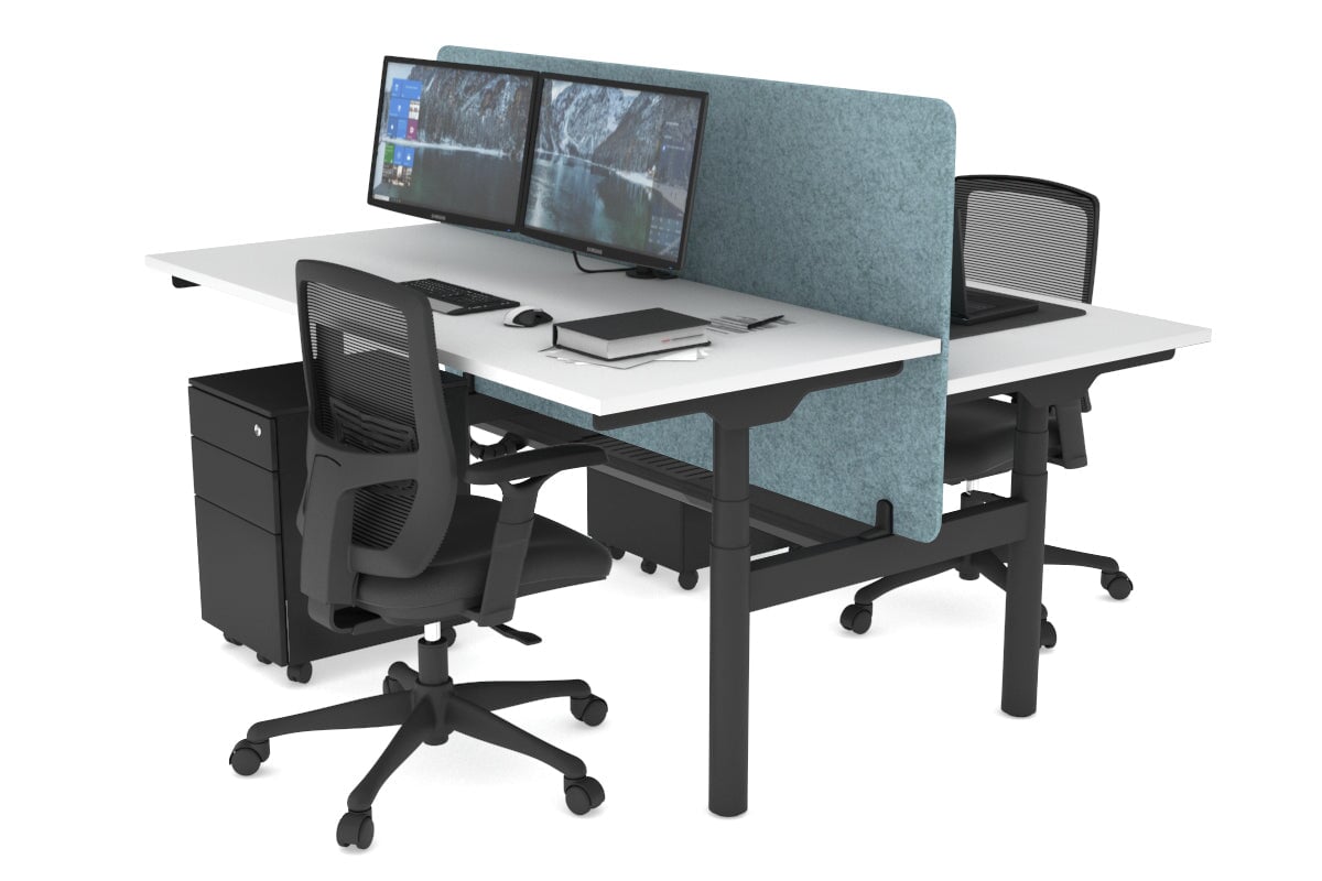Flexi Premium Height Adjustable 2 Person H-Bench Workstation - Black Frame [1200L x 700W] Jasonl white blue echo panel (820H x 1200W) black cable tray