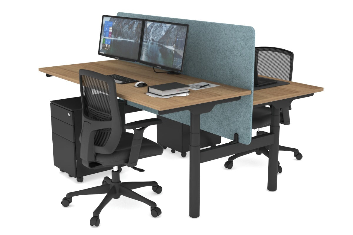 Flexi Premium Height Adjustable 2 Person H-Bench Workstation - Black Frame [1200L x 700W] Jasonl salvage oak blue echo panel (820H x 1200W) none