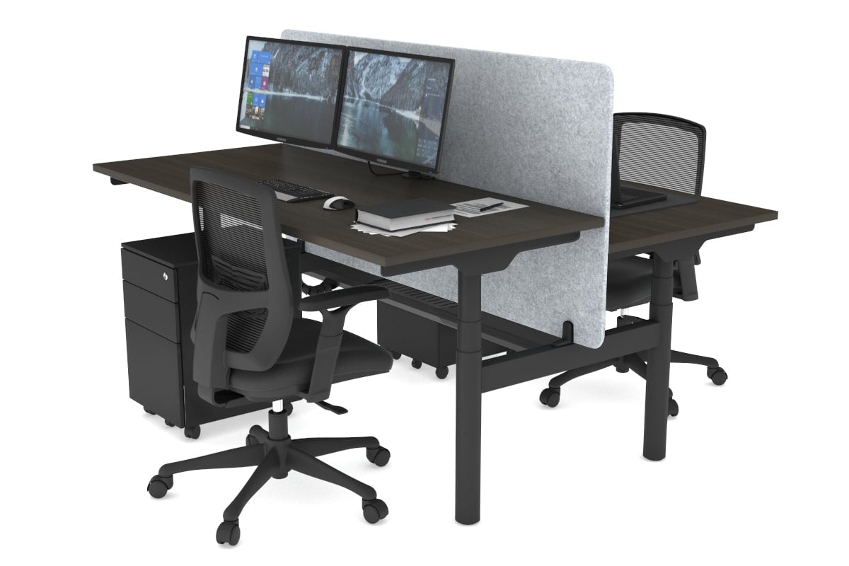 Flexi Premium Height Adjustable 2 Person H-Bench Workstation - Black Frame [1200L x 700W] Jasonl dark oak light grey echo panel (820H x 1200W) black cable tray