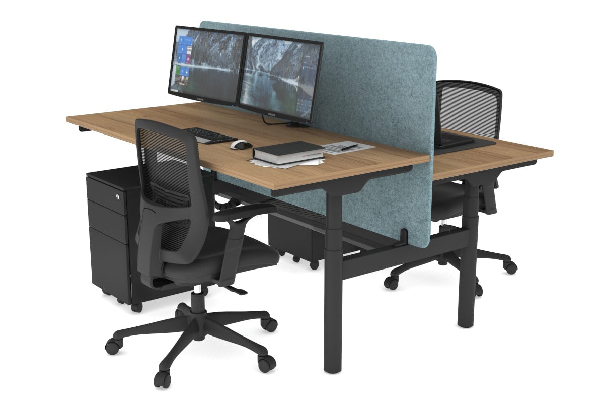 Flexi Premium Height Adjustable 2 Person H-Bench Workstation - Black Frame [1200L x 700W] Jasonl salvage oak blue echo panel (820H x 1200W) black cable tray