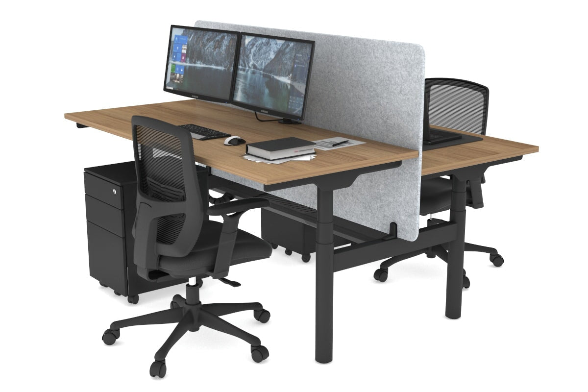 Flexi Premium Height Adjustable 2 Person H-Bench Workstation - Black Frame [1200L x 700W] Jasonl salvage oak light grey echo panel (820H x 1200W) black cable tray