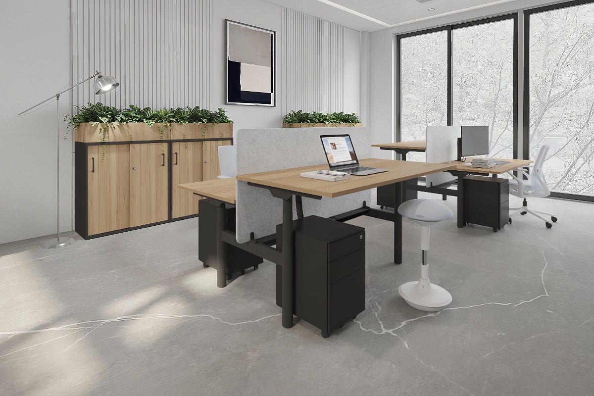 Flexi Premium Height Adjustable 2 Person H-Bench Workstation - Black Frame [1200L x 700W] Jasonl 