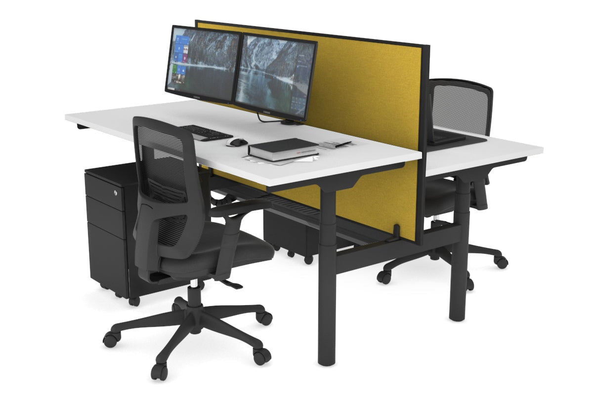 Flexi Premium Height Adjustable 2 Person H-Bench Workstation - Black Frame [1200L x 700W] Jasonl white mustard yellow (820H x 1200W) black cable tray