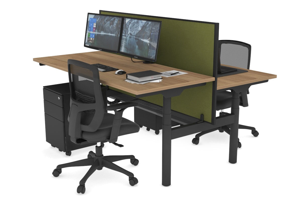 Flexi Premium Height Adjustable 2 Person H-Bench Workstation - Black Frame [1200L x 700W] Jasonl salvage oak green moss (820H x 1200W) black cable tray