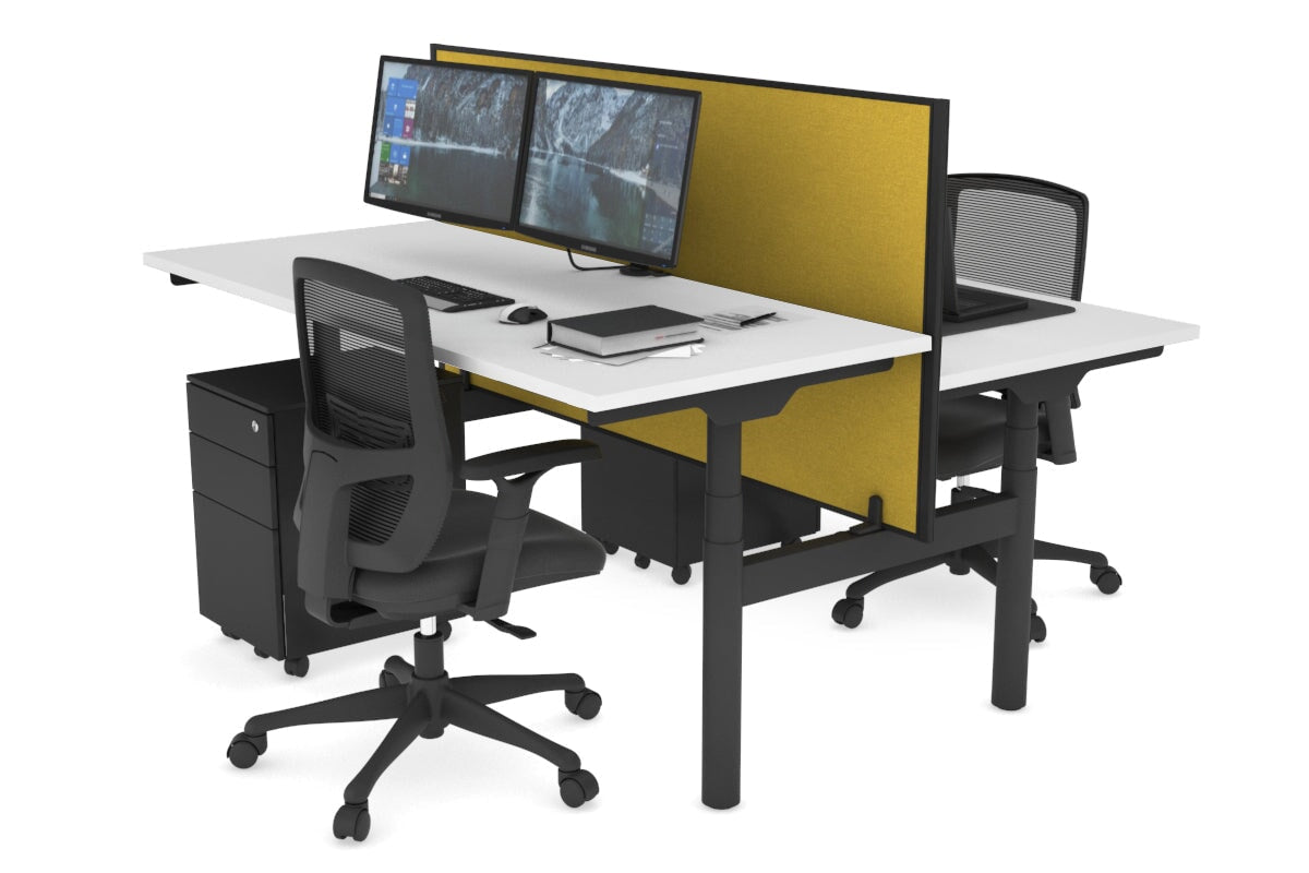Flexi Premium Height Adjustable 2 Person H-Bench Workstation - Black Frame [1200L x 700W] Jasonl white mustard yellow (820H x 1200W) none