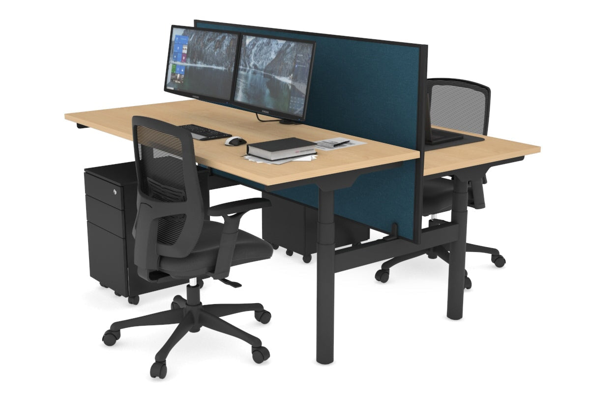 Flexi Premium Height Adjustable 2 Person H-Bench Workstation - Black Frame [1200L x 700W] Jasonl maple deep blue (820H x 1200W) none