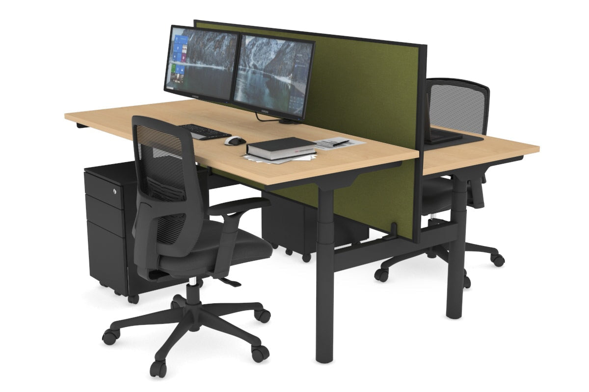 Flexi Premium Height Adjustable 2 Person H-Bench Workstation - Black Frame [1200L x 700W] Jasonl maple green moss (820H x 1200W) none