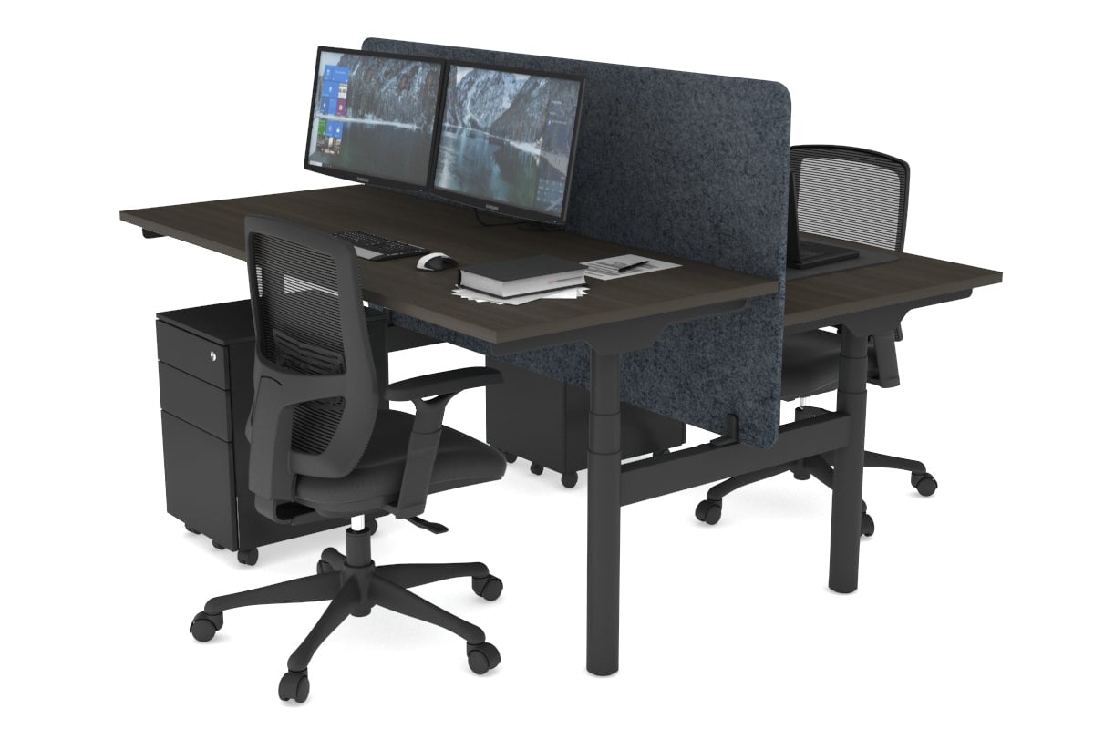 Flexi Premium Height Adjustable 2 Person H-Bench Workstation - Black Frame [1200L x 700W] Jasonl dark oak dark grey echo panel (820H x 1200W) none