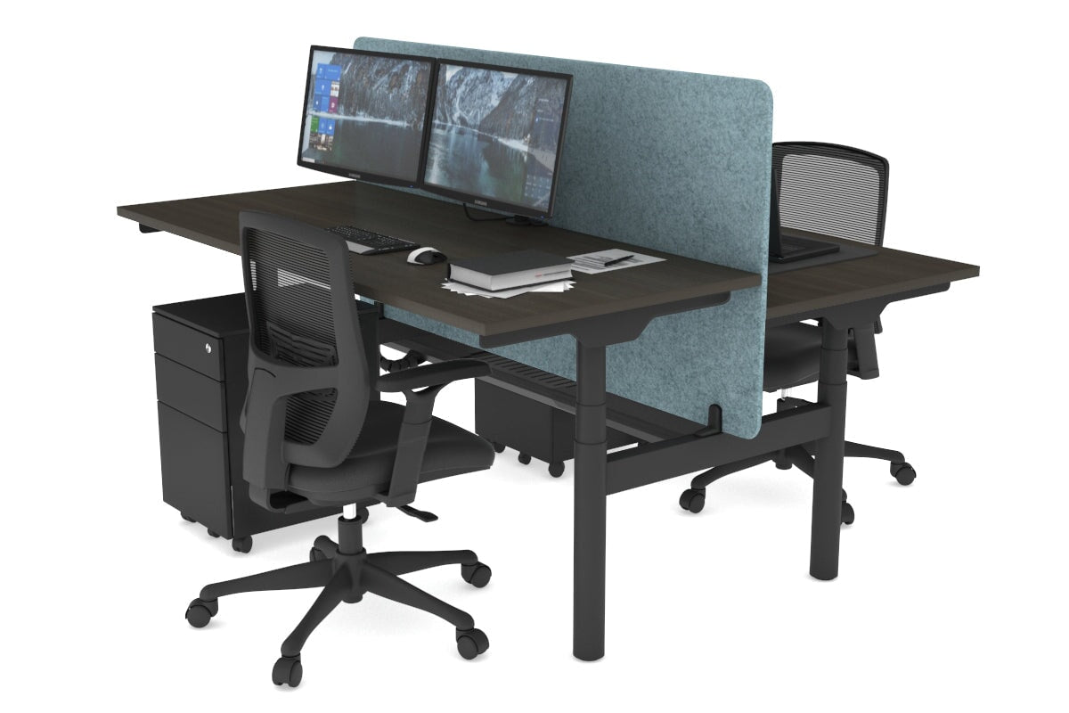 Flexi Premium Height Adjustable 2 Person H-Bench Workstation - Black Frame [1200L x 700W] Jasonl dark oak blue echo panel (820H x 1200W) black cable tray