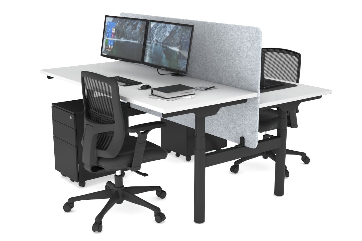 Flexi Premium Height Adjustable 2 Person H-Bench Workstation - Black Frame [1200L x 700W] Jasonl white light grey echo panel (820H x 1200W) none