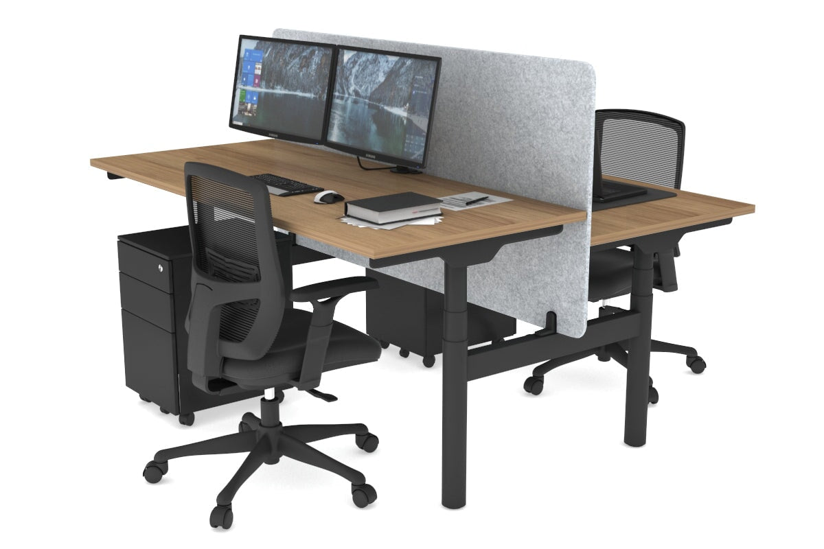Flexi Premium Height Adjustable 2 Person H-Bench Workstation - Black Frame [1200L x 700W] Jasonl salvage oak light grey echo panel (820H x 1200W) none