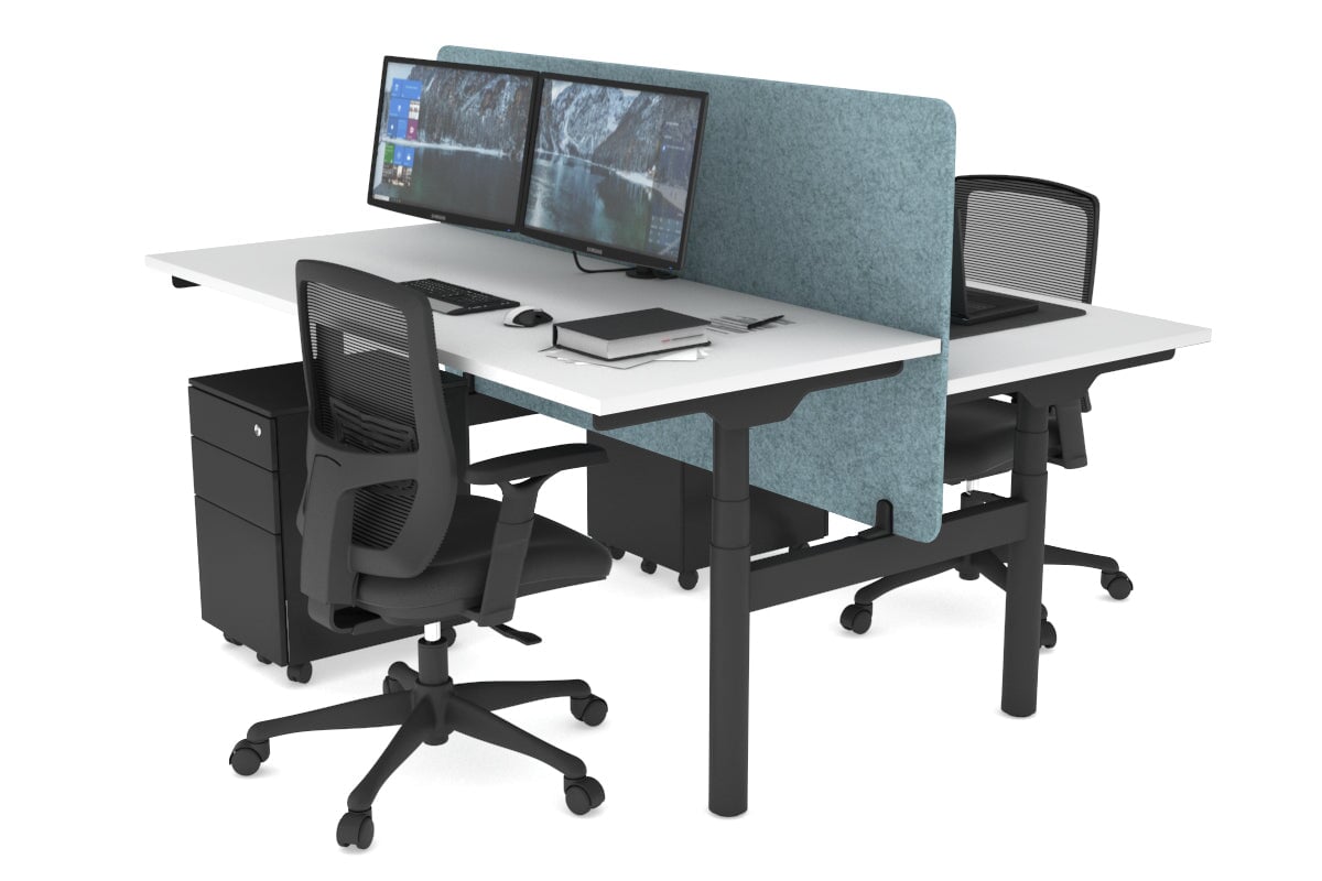 Flexi Premium Height Adjustable 2 Person H-Bench Workstation - Black Frame [1200L x 700W] Jasonl white blue echo panel (820H x 1200W) none