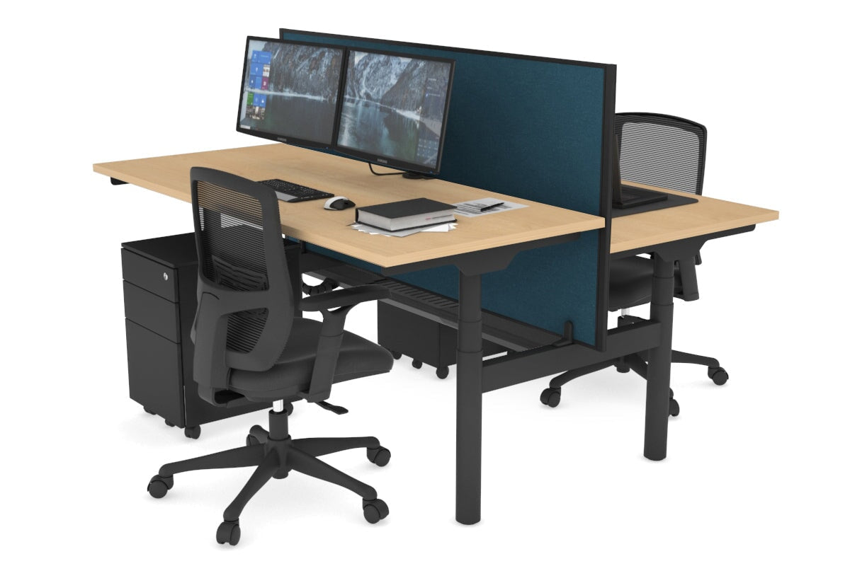 Flexi Premium Height Adjustable 2 Person H-Bench Workstation - Black Frame [1200L x 700W] Jasonl maple deep blue (820H x 1200W) black cable tray