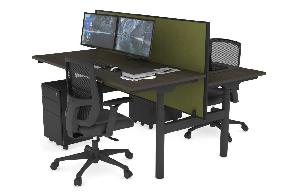 Flexi Premium Height Adjustable 2 Person H-Bench Workstation - Black Frame [1200L x 700W] Jasonl dark oak green moss (820H x 1200W) none