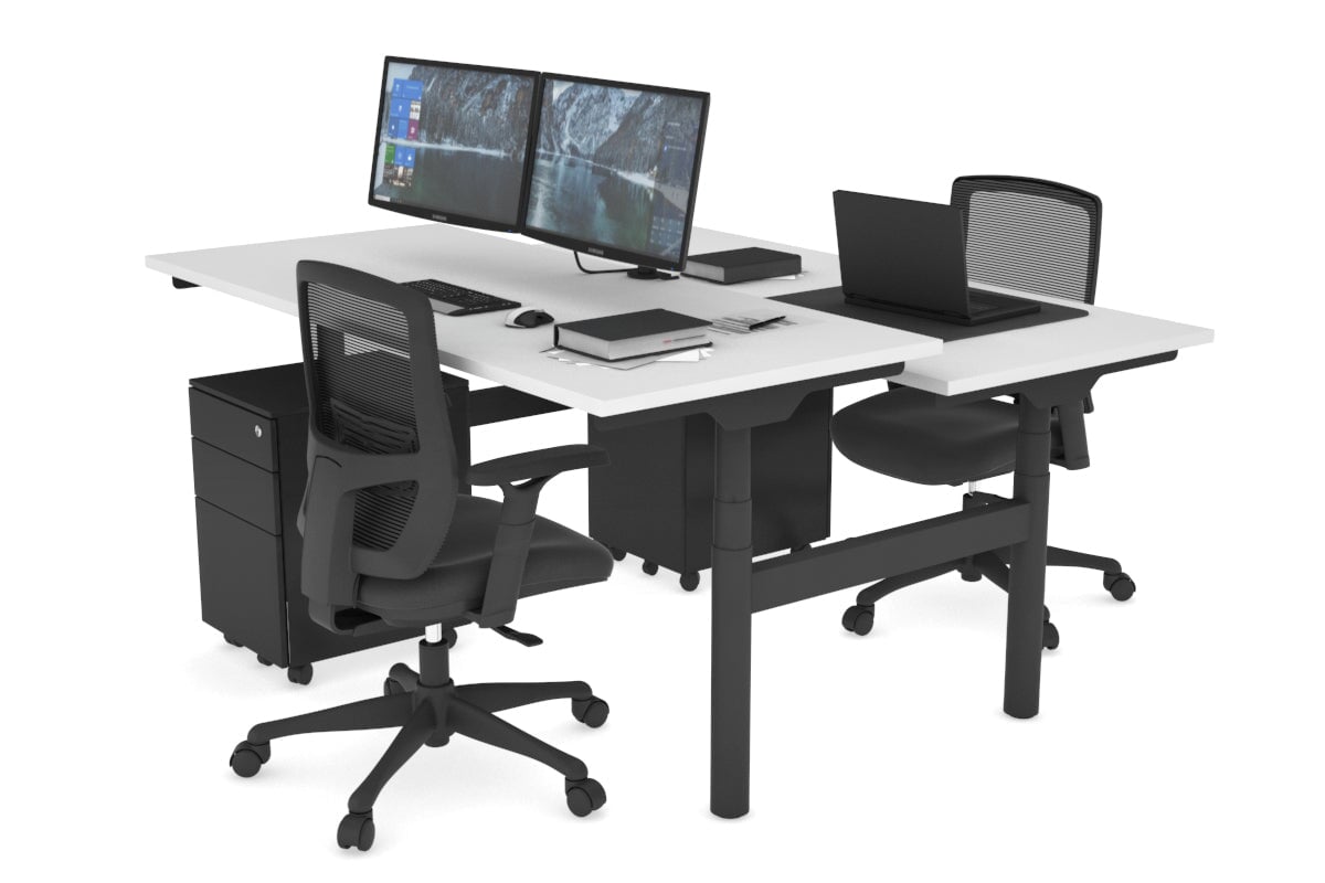 Flexi Premium Height Adjustable 2 Person H-Bench Workstation - Black Frame [1200L x 700W] Jasonl white none none