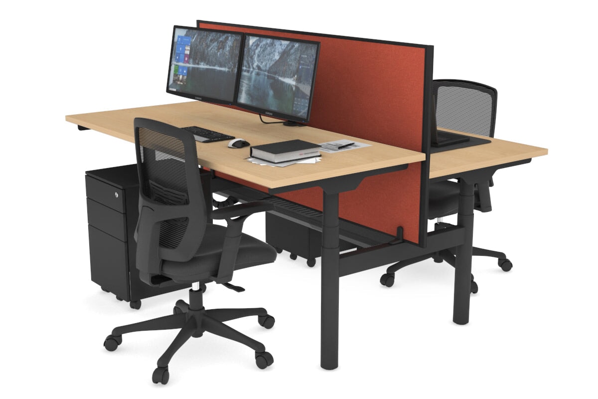 Flexi Premium Height Adjustable 2 Person H-Bench Workstation - Black Frame [1200L x 700W] Jasonl maple orange squash (820H x 1200W) black cable tray