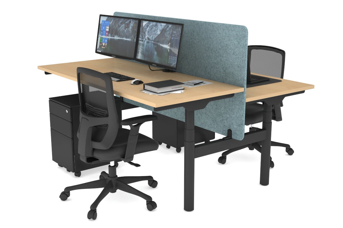 Flexi Premium Height Adjustable 2 Person H-Bench Workstation - Black Frame [1200L x 700W] Jasonl maple blue echo panel (820H x 1200W) none