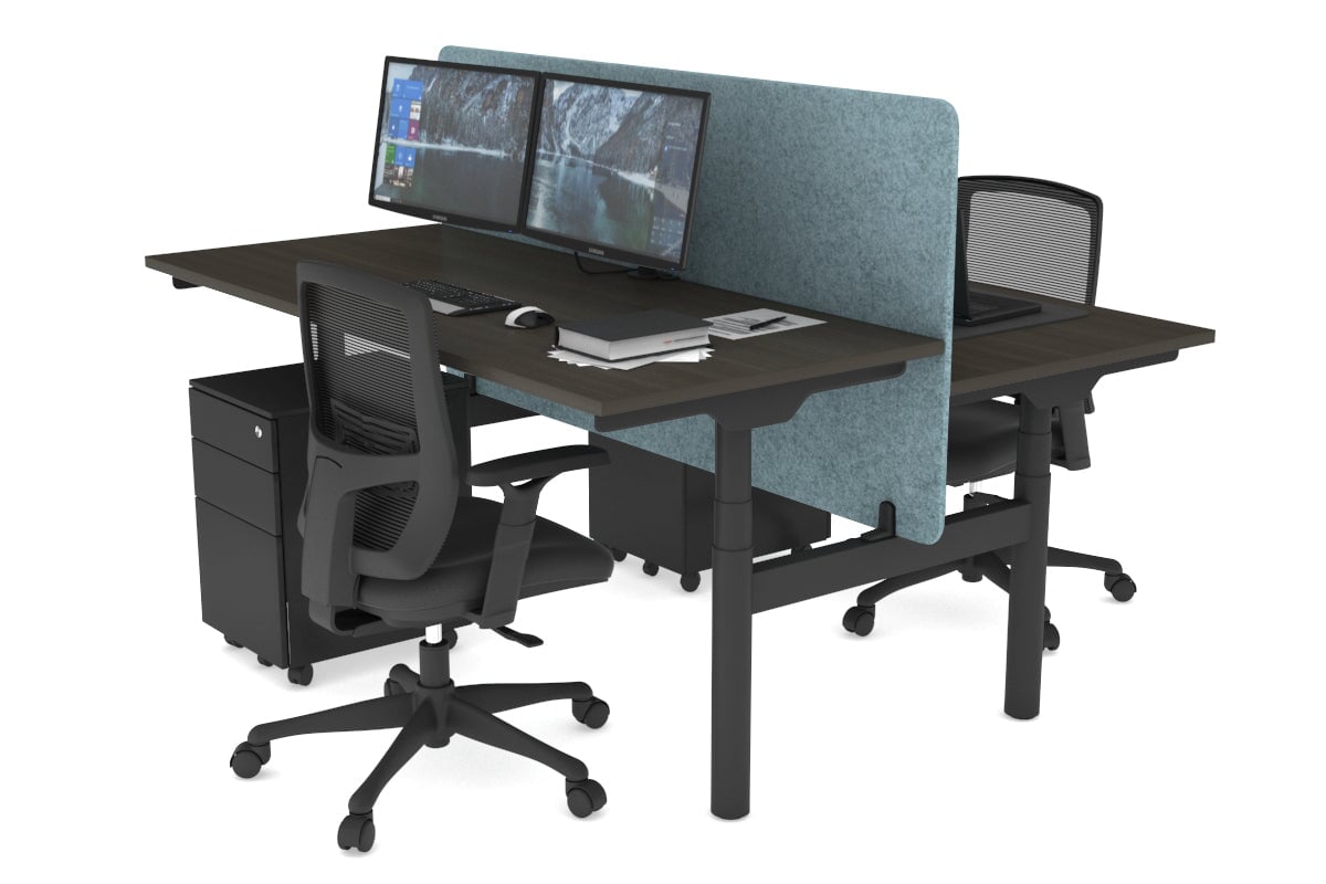Flexi Premium Height Adjustable 2 Person H-Bench Workstation - Black Frame [1200L x 700W] Jasonl dark oak blue echo panel (820H x 1200W) none