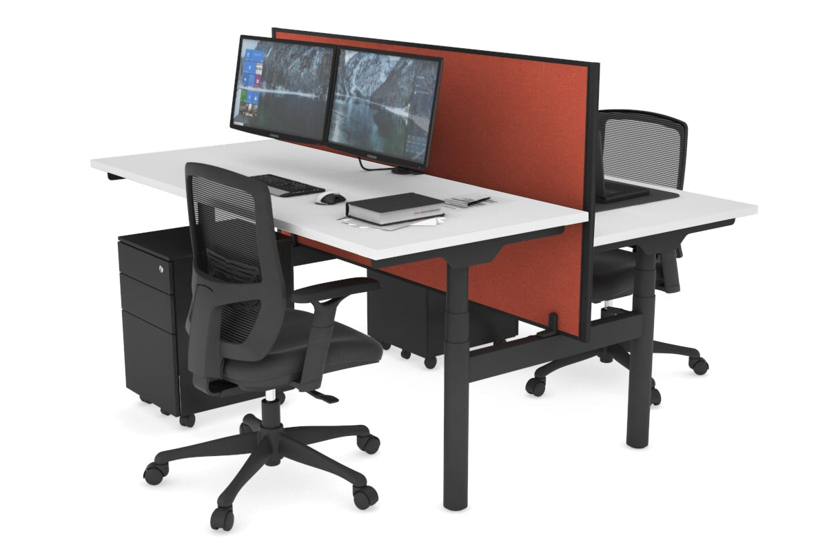 Flexi Premium Height Adjustable 2 Person H-Bench Workstation - Black Frame [1200L x 700W] Jasonl white orange squash (820H x 1200W) none