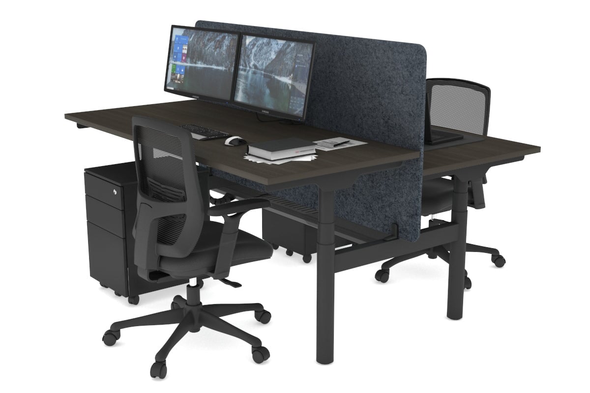 Flexi Premium Height Adjustable 2 Person H-Bench Workstation - Black Frame [1200L x 700W] Jasonl dark oak dark grey echo panel (820H x 1200W) black cable tray