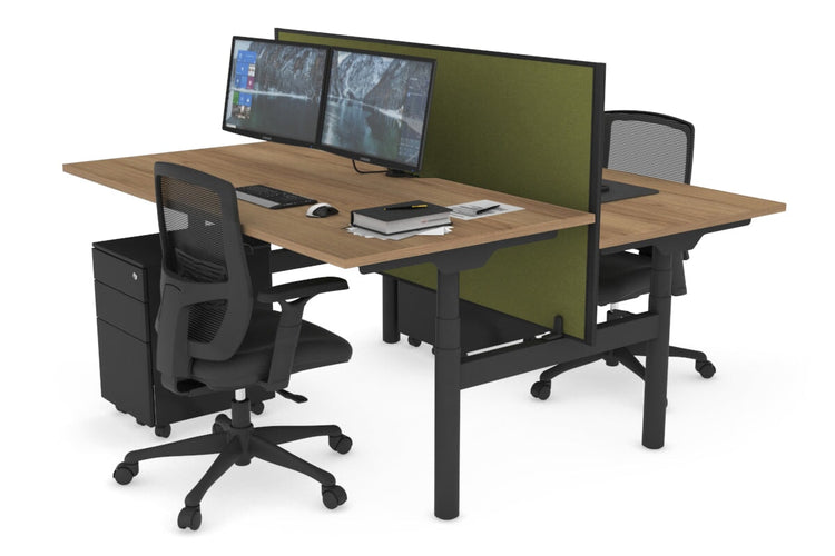 Flexi Premium Height Adjustable 2 Person H-Bench Workstation - Black Frame [1200L x 800W with Cable Scallop] Jasonl salvage oak green moss (820H x 1200W) none