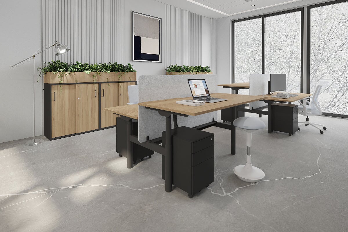 Flexi Premium Height Adjustable 2 Person H-Bench Workstation - Black Frame [1200L x 800W with Cable Scallop] Jasonl 
