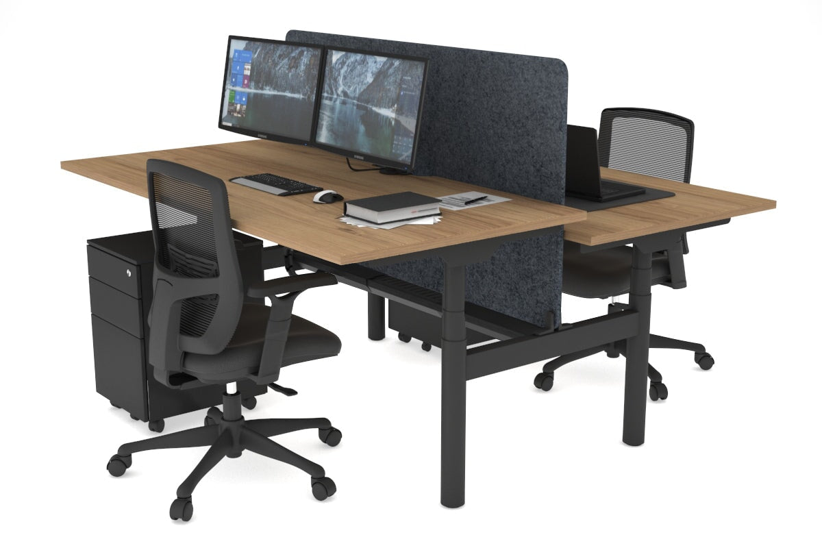 Flexi Premium Height Adjustable 2 Person H-Bench Workstation - Black Frame [1400L x 800W with Cable Scallop] Jasonl salvage oak dark grey echo panel (820H x 1200W) black cable tray